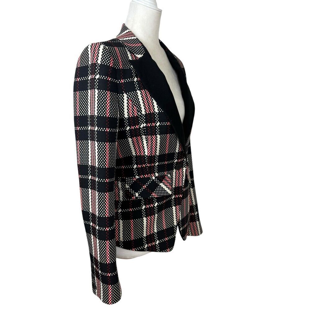 1.State Blazer Womens Size 4 Black Red Digital Plaid Fitted Preppy Vintage Y2K - Picture 4 of 14